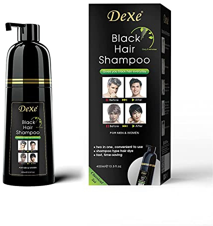 Dexe Hair Dye Shampoo 14.1 Fl Oz, Gray Hair Coverage, Black Hair Dye, Hair Color Shampoo, Black Hair Shampoo for Men & Women