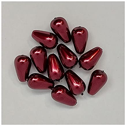 12 pcs Pearl Immitaion Glass Beads, 12 x 7 mm Bordeaux (Perles de verre Immiitaion de perles Bordeaux)