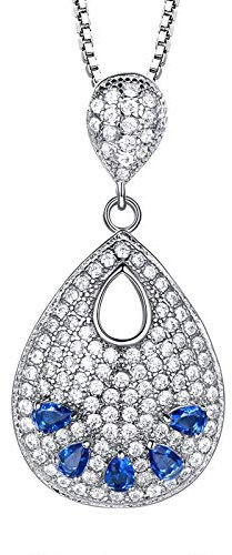 KnSam Damen Halskette, Halskette Damen Vintage Wassertropfen Hochzeit Kette Aus 925 Silber Für Damen Frau Mit Geschaffen Saphir Blau