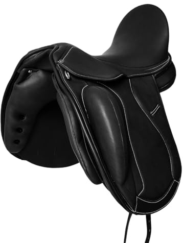 A&M Reitsport Dressur Sattel Chester aus Leder, wechselbares Kopfeisen, Polyflex Baum, Schwarz, Größe:16.5 Zoll