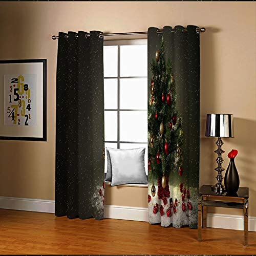 AMDXD Vorhänge Gardinen Wohnzimmer, Weihnachtsbaum mit Schnee Verdunkelungsvorhang Schlaufen Schwarz Rot Grün Verdunklungsvorhänge Ösen für Dekoration Wohnzimmer Schlafzimmer, 214x274CM (B x H)