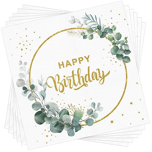 Serviette Papier Anniversaire - Lot de 80 Serviettes de Table Vertes 33 x 33 cm pour Décoration Vintage de Mariage, Anniversaires, Baptême et Fêtes