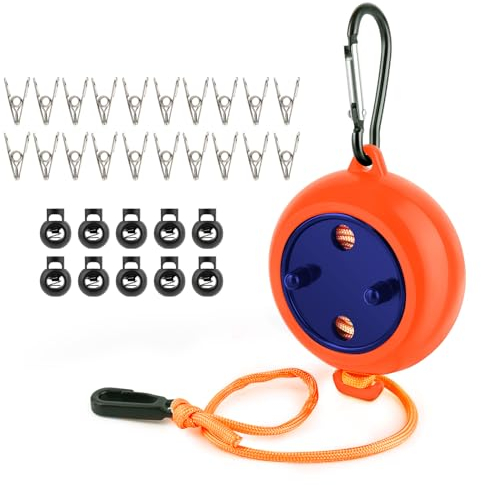 Wäscheleine Ausziehbar,10M Wäscheleine Camping Tragbare Reise Urlaub Outdoor Mit 10 Halteschnallen und 20 Wäscheklammern,Wäscheständer für Badezimmer,Wäscheleine für Camping Outdoor (Orange)