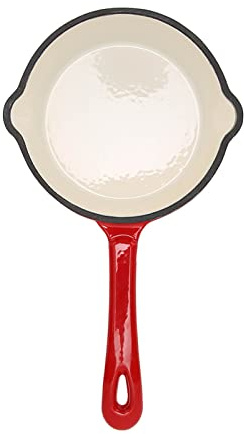 Otufan Poêle à Frire Profonde, 16 Cm Rouge en Fonte émaillée Double Couche Surface Antiadhésive Longue Poignée Poêle à Sauter Ustensiles De Cuisine pour la Maison, la Cuisine, Le Restaurant