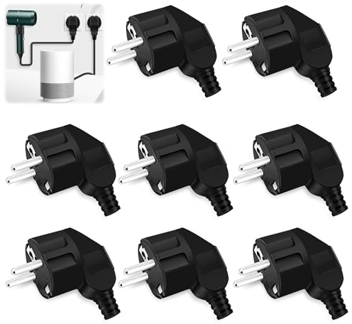 Nizirioo Lot de 8 fiches Schuko : fiche 230 V, fiche Schuko pour l'extérieur, fiche de contact de protection avec douille de protection anti-torsion, fiche coudée extérieure étanche pour l'extérieur