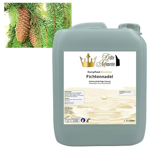 Dufte Momente | Dampfbad Emulsion 5 Liter Fichtennadel | geprüfte Qualität | mit naturreinen und natürlichen ätherischen Ölen | gebrauchsfertig | vegan und ohne Tierversuche
