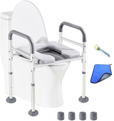 NexusSmash Sedile WC rialzato con manici fino a 204 kg, morbido rialzo imbottito per anziani e disabili, sedia di sicurezza per WC rialzata, allungata (allungata)