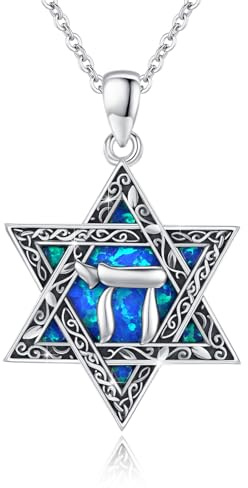 ABIGY Collana a forma di stella di David, in argento Sterling 925, con ciondolo a forma di stella di David, con ciondolo a forma di opale, con ciondolo a forma di stella di David, per uomo e donna,