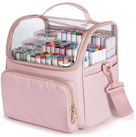 Rexmica Custodia per pennarelli grande per 180 pennarelli, Valigette porta Accessori per Artisti, Borsa da viaggio per Marcatori Punta Marcatore Artistici Pennello per Adulti, Rosa(Sacchetto Vuoto)