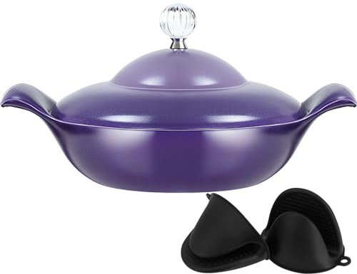 DYHQQ Round Dutch Ovens,Non-Stick 2.2 QT Enameled Coating Cast Iron Dutch with Lid, Dual Handles Enamel Cast Iron Oven Pot for Baking Frying, Searing and More,Purple