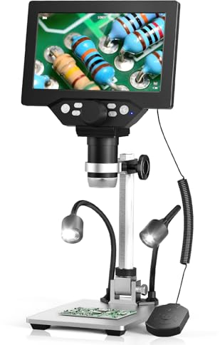 SenDeluz Digital Mikroskop, 7 Zoll 1200X Mikroskop 12MP 1080P Videoaufnahme USB Mikroskop Kinder mit 8 einstellbaren LED-Beleuchtungen Lötmikroskop Kompatibel mit Windows