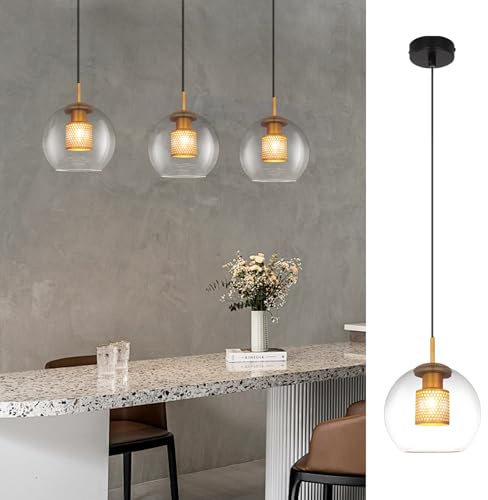 CBJKTX Pendelleuchte Esstisch Hängelampe Glas - 1 Flammig Vintage E27 | Hängeleuchte Schwarz Pendellampe Glaskugel Esszimmerlampe für Wohnzimmer Küche Schlafzimmer Esszimmer ohne Leuchtmittel