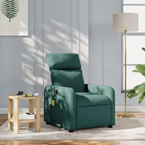 Homgoday Massagesessel Fernsehsessel mit Liegefunktion Relaxsessel Ruhesessel Polstersessel TV Sessel, Verstellbare Rückenlehne und Fußteil, für Wohnzimmer Dunkelgrün Stoff