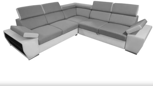 All4All Ecksofa mit Schlaffunktion Latte 2a2 - Sofa mit Bettkasten - Schlafsofa 264 cm x 264 cm - Wohnlandschaft L-Form - Grau/Weiß - Farbe wählbar - Gewebe mit Kunstleder 19