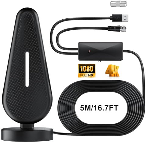 Gezimetie Antenna TV Interna, Antenna TV Digitale Terrestre con Potente Amplificatore con 250 miles di Distanza di Ricezione, Antenna da Interno Digitale Terrestre Supporto 4K / 1080P HDTV