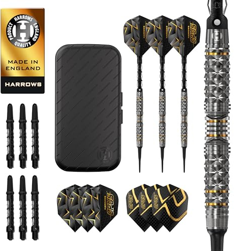 Harrows Opus Dart-Set | Professionelle Darts 90% Wolfram Soft-Tip | Alle Gewichte Pro Darts | Großes 16-teiliges Set mit Carbon ST Schäften, Opus Flights & GRATIS Slimcase-Dart-Tasche (20g)