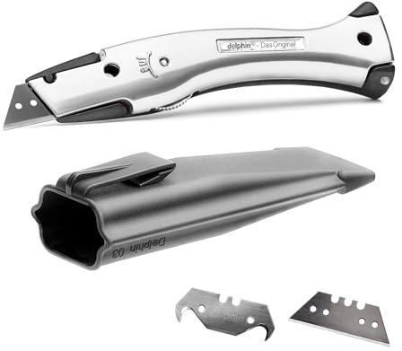 Delphin®-03 Teppichmesser, Club Edition, Feststehende Klinge, Profi Cuttermesser, Alu, Klingen und Kunststoffköcher, Rechts- u. Linkshänder