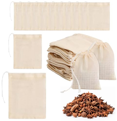 30 Pezzi Sacchetti per Spezie da Cucinare, Sacchetti in Mussola di Cotone con Cordoncino, Sacchetti Filtro Te Riutilizzabili, Sacchetto in Rete Piccolo per Cucinare, tè, caffè, filtri, spezie