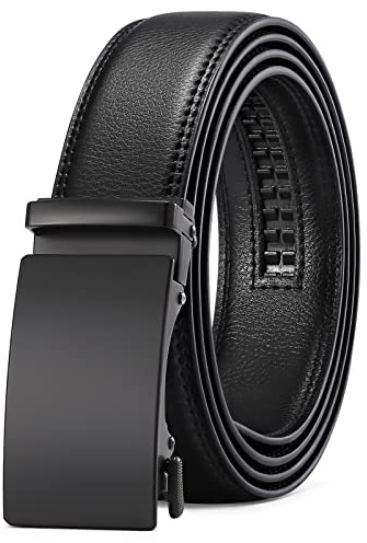 SENDEFN Men's Leather Belt Automatic Ratchet Buckle Slide Belt for Dress Casual Trim to Fit with Gift Box