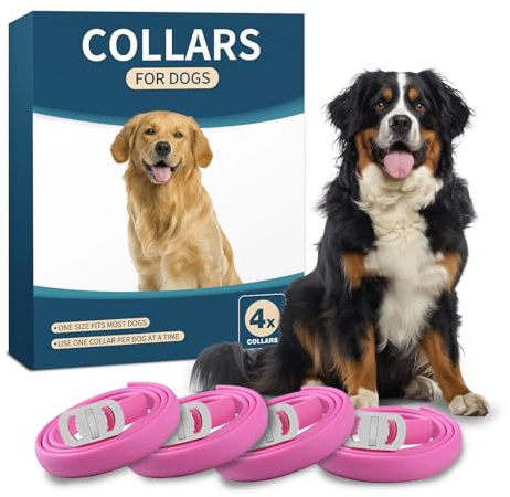 4 Pack Adjustable Dog Collars, Durable Waterproof Collar for Small, Medium & Large Dogs, Soft & Lightweight Dog Collar for Everyday Wear, One Size Fits All, Pink (25.6 inch)