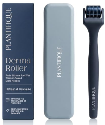 PLANTIFIQUE Dermaroller 0,25 mm – Microneedling Viso, Barba e Capelli, Rullo con Aghi in Titanio (540) – Derma Roller per Cuoio Capelluto e Viso – con Custodia