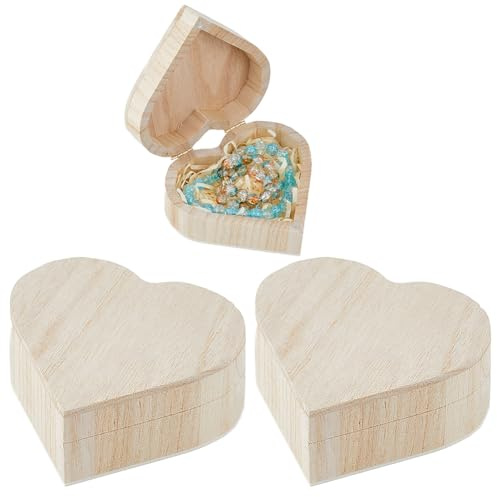 DICOSMETIC 3 Stück Unvollendete Holzherzbox 10x8x4cm Herzförmige Aufbewahrungsbox Kleine Holzgeschenkboxen Holzschmuckkästchen Für Schmuckaufbewahrung Muttertagsgeschenk Verpackung