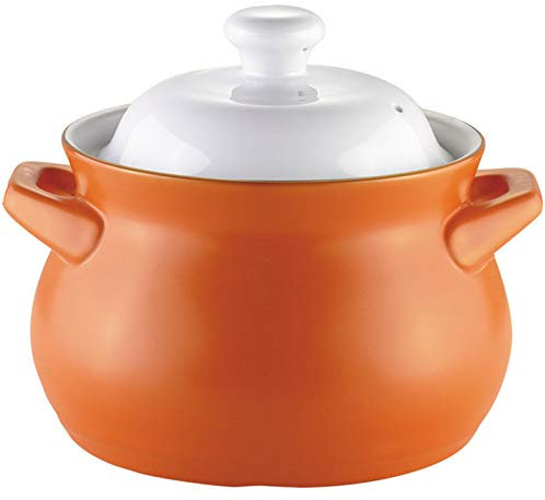 Cazuela Grande con Tapa y Doble asa, de cerámica Pura, Redonda, para Sopa, de Barro, Color Verde, 2,2 l (Naranja, 2,2 l EE. UU.)