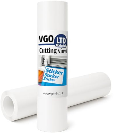 VGOLTD Permanent Adhesive Vinyl Roll –Glossy Self Adhesive Cutting Vinyl Easy Weed Vinyl for Decals Mugs Car Stickers & DIY Crafts Compatible with Cricut & Silhouette Machines (White, 30 x 100 cm)
