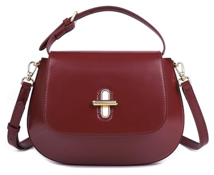 Umhängetaschen aus echtem Leder für Damen, strukturierte Handtaschen, Weinrot, 188.11 cubic inches, Elegant