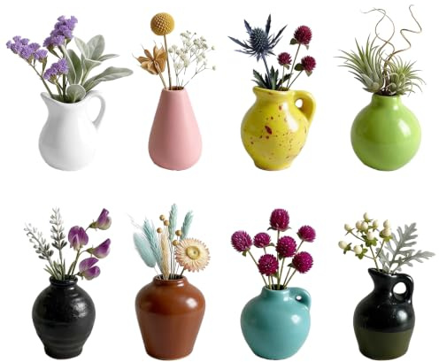 virkwuy 8 Piezas Mini Jarrón Imán, Jarrones Bud Magnéticos | Mini Imanes de Cerámica para Frigorífico, Objetos Decorativos Magnéticos Todoterreno para el Hogar, Oficina, los Viajes