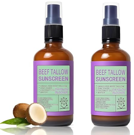 Protector solar en aerosol de sebo de res, bloqueador de luminosidad diurna con óxido de zinc y aceite de coco, hidratante natural, fórmula no grasa, esencial para vacaciones en la playa