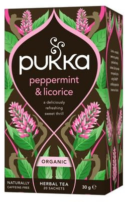 Pukka Herbs | Organic Peppermint & Licorice Herbal Tea Box | Ideal Digestive Infusion Selection | Soothing After-Meal Tea | Caffeine Free | 20 Plant Based Biodegradable Tea Bags