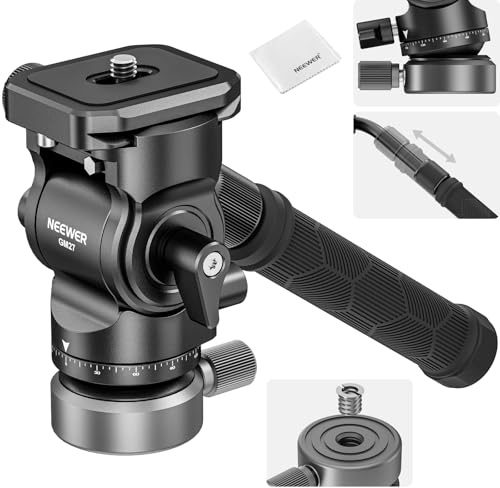 NEEWER Stativ Fluidkopf mit +/-10° Nivellierbasis, Metall Drag Pan Tilt Kopfhalterung mit Arca Typ Schnellwechselplatte, Teleskopgriff, Reinigungstuch für kompakte DSLR Kamera/Cam, max. Last 4kg, GM27