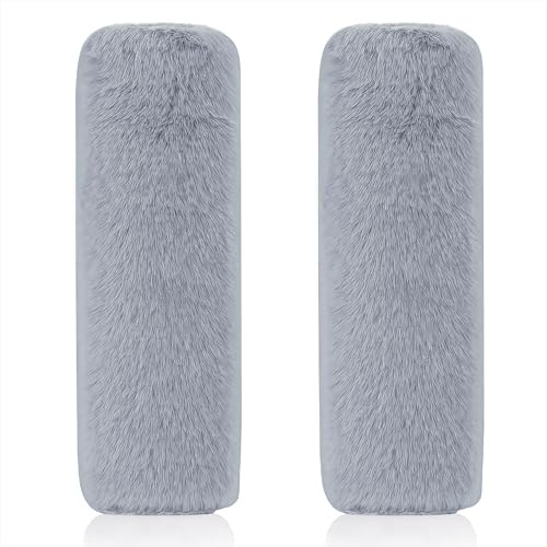 Voiture Protège Ceinture de Sécurité Coussin 2 Pièces Confort Fausse Fourrure de Lapin Coussin Ceinture de Sécurité Amovible pour Adultes et Enfants Protéger Cou/Epaules Gris