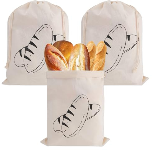 3 Pezzi Sacco per Il Pane in Lino con Coulisse, 40x30 cm Sacchetti per Pane in Lino, Sacchetto Portapane in Cotone, Riutilizzabili Sacchetto per Mantenere Freschi Frutta e Verdura