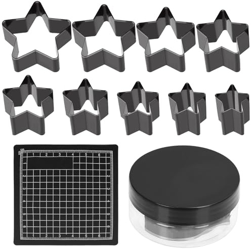 Swpeet 10pcs 9 storlekar hög kolstål läder hål skärverktyg med gummi linjal matta sortiment kit, stjärnform läder skärverktyg, skär dör, hålig stansning för DIY hantverk