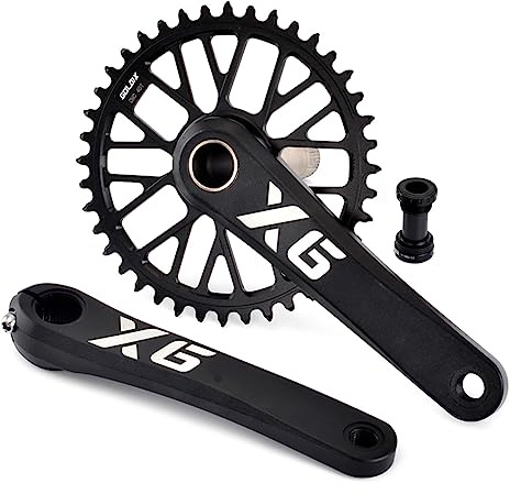 LHHL 170/175mm Mountainbike Hohl Integrierte Kurbelgarnitur MTB Aluminiumlegierung Kurbelarm 32/34/36/38/40/42/44/46/48 Narrow Width Kettenblatt Kurbel Mit BB(Black 175mm,46T)