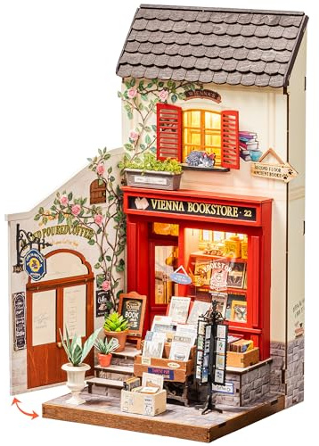 Rolife Maquetas Librería de Viena-290 Piezas DIY Miniature House Diorama, Casas Miniaturas para Montar Puzzle 3D Madera Book Nook para Adultos ¡Ningún Pegamento Necesario