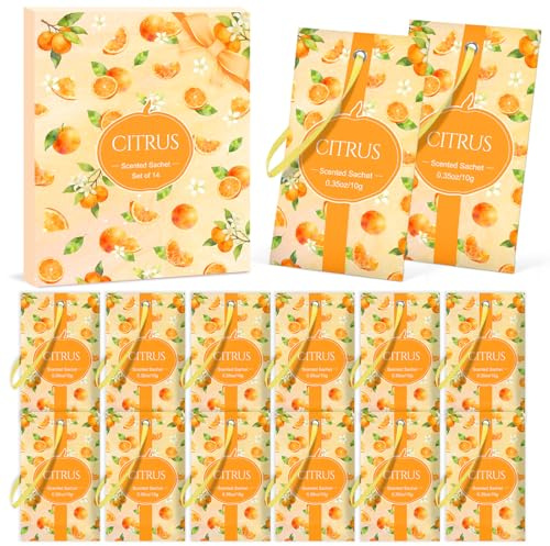 SCENTORINI Doftpåsar, citrusdoft 14 påsar | Färska för lådor, skåp, bilar och garderober, långvarig doft