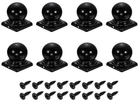 sourcing map 8Pcs Fence Post Caps, 80mm/3.15In Iron Post Cap Cover Black | Square,Waterproof,Ball Top Dome,with Screw Fit for Outdoor Metal Wood Fence Deck Mailbox Patio