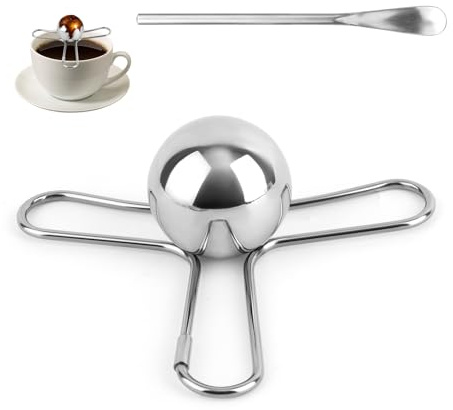 Penitue Palla refrigerante per espresso, in acciaio inox, con cucchiaio, riutilizzabile, per cocktail bourbon, scotch, accessori