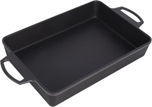 Keesha 9x13 Inch Cast Iron Detroit Pizza Pan, Pre-Seasoned 4.8 Quart Deep Baking Dish for Casserole, Focaccia, Lasagna, Sicilian Bread, Oven & Grill Safe | Pre-Seasoned 4.8 Quart Deep Baking Dish for Casserole, Focaccia, Lasagna, Sicilian Bread, Oven & Grill Safe