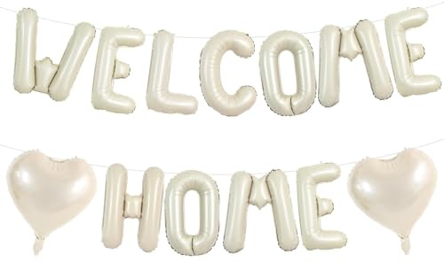 DazzJoy Willkommen Zuhause Luftballons Creme, 16 Zoll Creme WELCOME HOME Buchstaben Ballons, Welcome Home Deko Luftballon, Herzlich Willkommen Zuhause Folienballon für Babyparty Deko, Familie Party