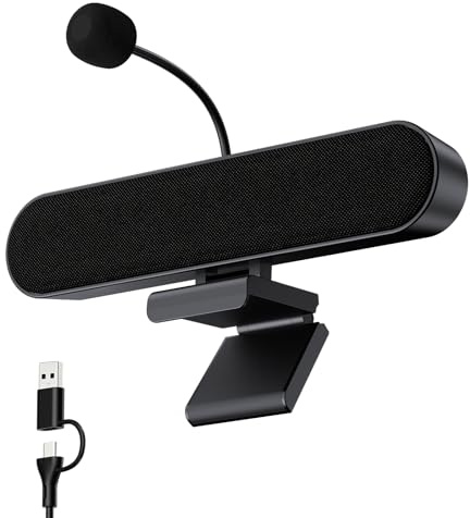 Inwa Computer Speakers with Microphone for Desktop PC, USB Wired Clip On Computer Sound Bar, Plug-n-Play Laptop Speaker w/Mic for Meeting/Gaming/Learning, Clear Audio, Easily Clamps to Monitors