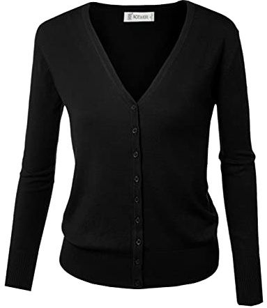 Cardigan Pull Gilet Femme Basic Col V Classique en Laine Mélangé Fine Soft Boutonné,34,Noir