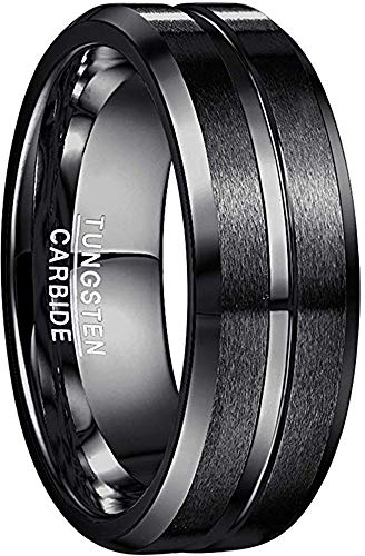 NUNCAD Ringe für Herren/Damen Schwarz Wolframcarbid Ring Kratzfest 8mm Edler Wolfram Ring als Verlobungsringe/Trauung Ringe/Freundschaftsringe/Partnerringe Größe 60 (19.1)