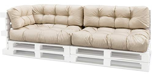 Spatium Palettenkissen Set abnehmbar Bezug wasserdicht gesteppt Palettenauflage Palettenpolster Palettensofa Palettenmöbel Beige 5er Set