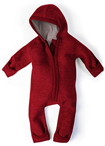 Ehrenkind® WALKOVERALL | Baby Wollwalk-Overalls aus Natur Schurwolle mit Reißverschluss | Walk Wolle Woll-Anzug für Kleinkind und Baby Mohnrot Gr. 62/68