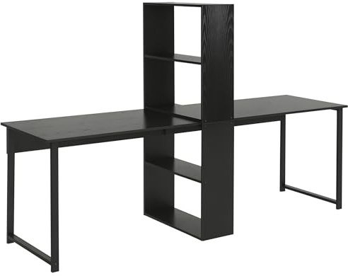 HOMCOM 88 Extra Long 2-Person Computer Desk with Storage Shelves Combo, Double Workstation Storage Study Writing Table for Home Office, Bookshelf, Black