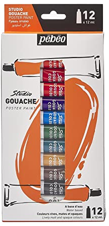 PEBEO - Studio Gouache - Set di pittura a guazzo di alta qualità per artisti professionisti e dilettanti - 12 tubi da 12 ml